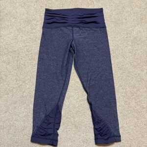 Lululemon Leggings Womens 6 Blue Ruched Waist Capri Yoga Running Gym Pants